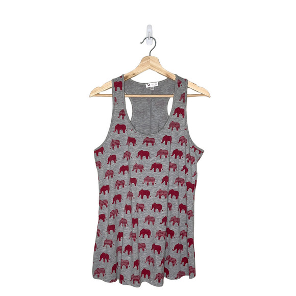Rue Luju Maternity Top Gray Red Elephant Print Racer Back Tank Womens Large - Picture 2 of 12